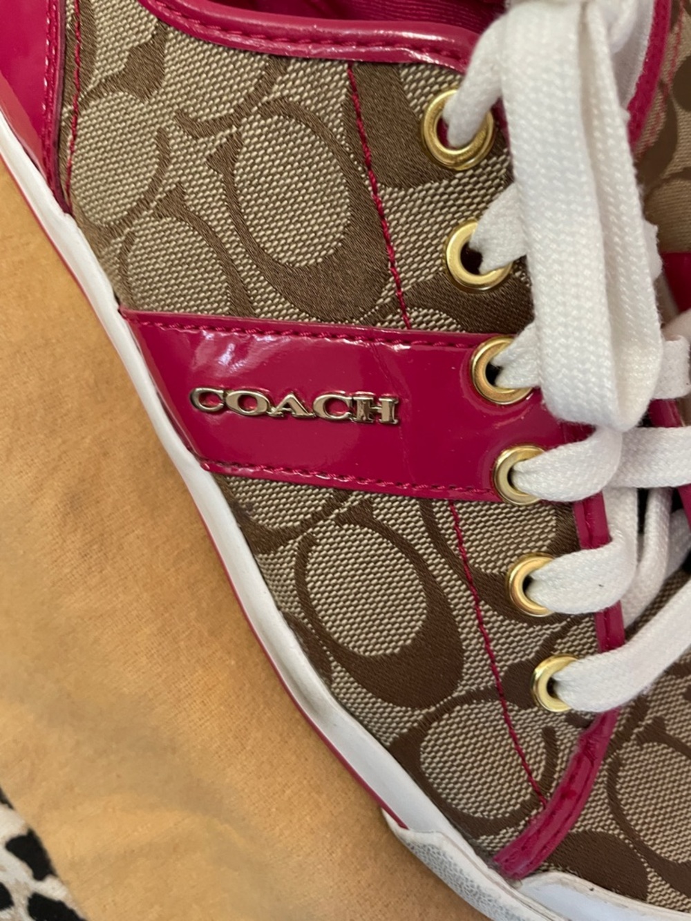 Coach Monogram Low-Top Sneakers with Pink Trim - Picture 4 of 11